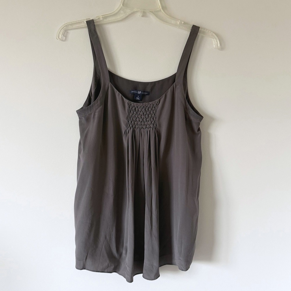 Gap Womens 100% Silk Smocked Pleated Camisole Tank Top Grey Size S